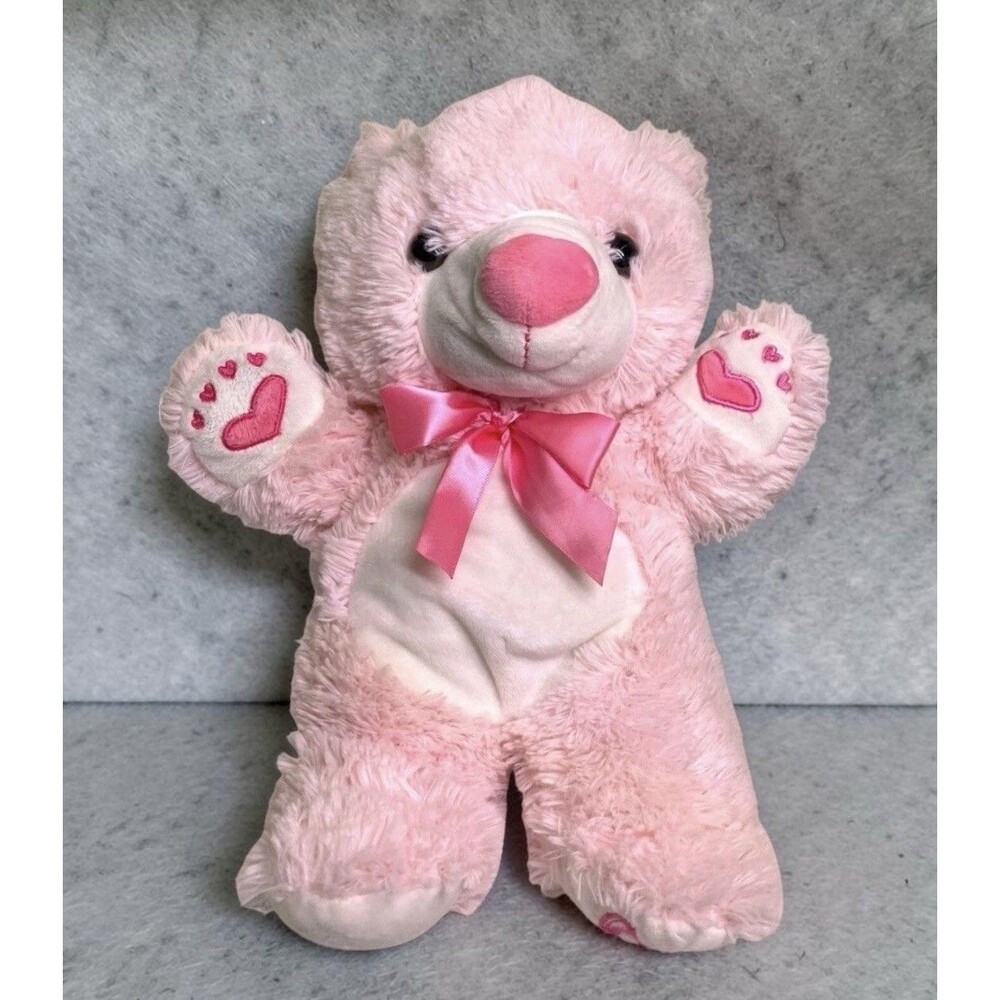 Kellytoy Pink Teddy Bear Plush 14” Heart Paws Bow Valentine Hug Bear